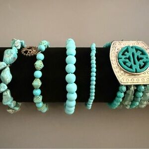 Turquoise and Faux Turquoise Bracelets Lot of 5 Stretch Design